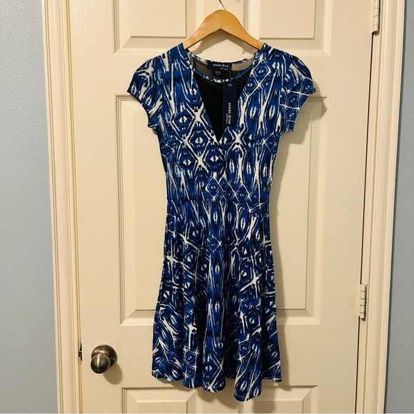 OCEAN DRIVE NWT Blue Mesh Plunge A-Line Dress Juniors SMALL Bold Fitted Cute - Picture 7 of 7